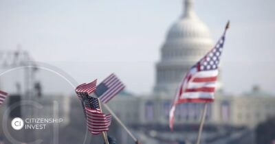 American flags in front of the U.S. Capitol, symbolizing U.S. citizenship and global mobility considerations.
